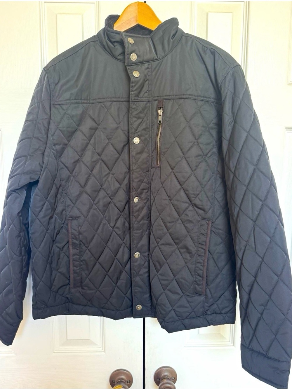 Cremieux Mens L Black Quilted Jacket Diamond Weave Lightweight Zip Coat